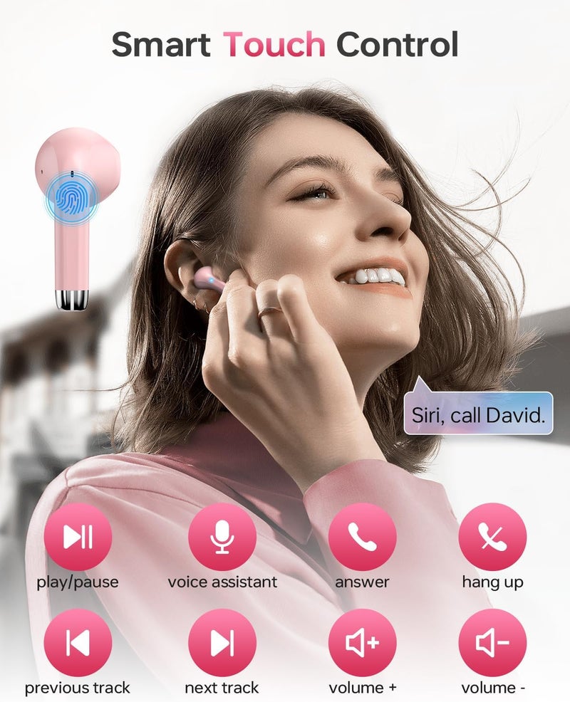 KTGEE Wireless Earbuds Bluetooth 5.3 Headphones, 40Hrs Playback Stereo Ear Buds with LED Display Charging Case IPX7 Waterproof in-Ear Earphones with Mic for Phone Tablet Laptop Sports, Pink - Image 4